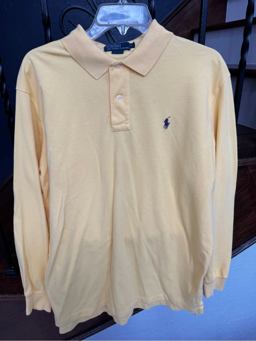 Large Polo Ralph Lauren Long Sleeve Polo - Pale Yellow with Navy Logo